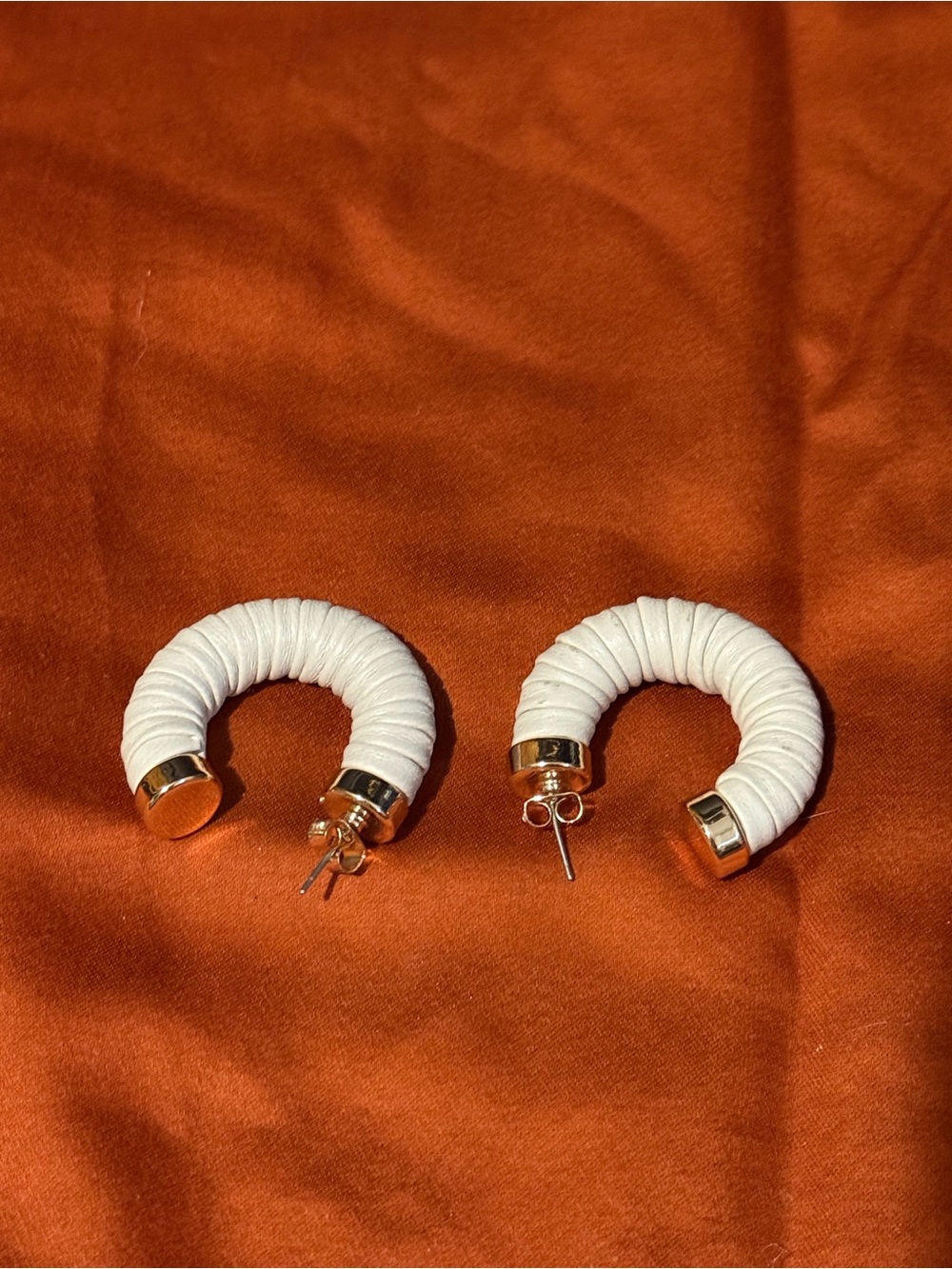 Anthropologie Cream Wrapped Hoop Earrings with Gold Accents